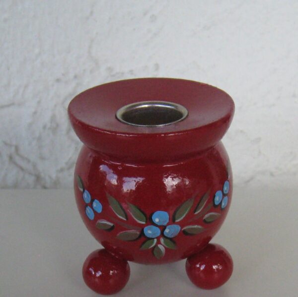 Red ball candle holder w/blueberry design  2.25" x 2.5"  Made in Sweden