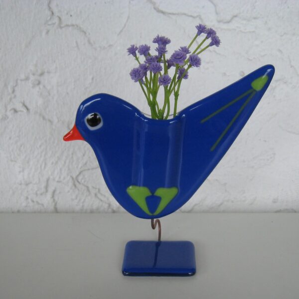 Blue bird glass vase by Ebba Krarup of Denmark    6" x 5"
