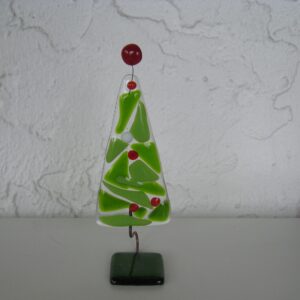 Red and green Christmas tree by Ebba Krarup of Denmark   6.5" x 2" glass