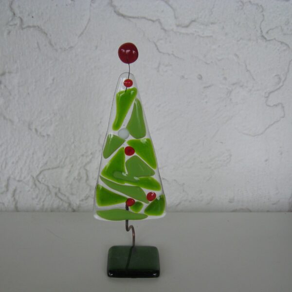 Red and green Christmas tree by Ebba Krarup of Denmark   6.5" x 2" glass