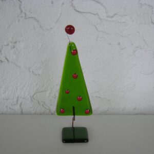 Red dot Christmas tree by Ebba Krarup of Denmark   6.5" x 2" glass