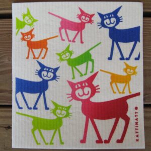 Swedish screen printed dishwashing sponge/ dish cloth, extra large  "Colorful Cats"