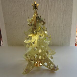 gold colored metal Christmas tree 7.25" x 5"  Pluto of Sweden