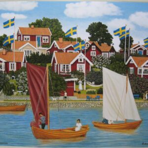 "Koloniotter" Swedish summer scene placemat  16.5" x 12" plastic laminate  Erkers Marie Persson