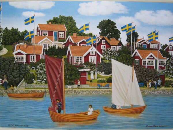 "Koloniotter" Swedish summer scene placemat  16.5" x 12" plastic laminate  Erkers Marie Persson