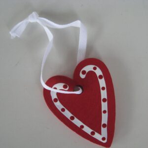 Red and white wood heart ornament 2.5" Made in Sweden