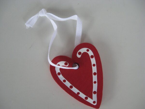 Red and white wood heart ornament 2.5" Made in Sweden