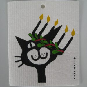 Swedish screen printed dish washing sponge/ dish cloth "Lucia w/crown" Kattinatt of Sweden
