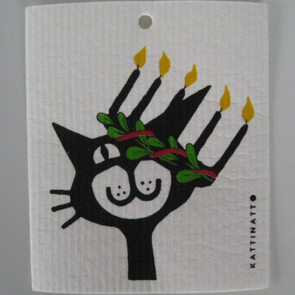 Swedish screen printed dish washing sponge/ dish cloth "Lucia w/crown" Kattinatt of Sweden