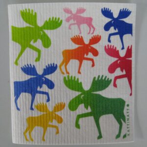 Swedish screen printed dish washing sponge/ dish cloth "Colorful Moose" Kattinatt of Sweden  extra large