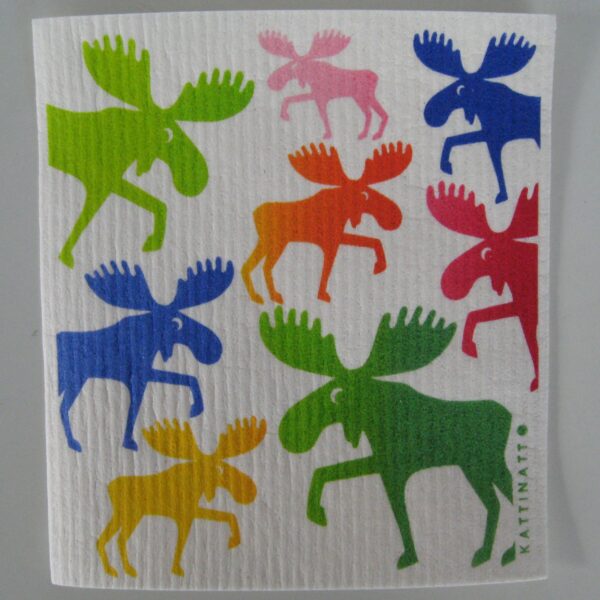 Swedish screen printed dish washing sponge/ dish cloth "Colorful Moose" Kattinatt of Sweden  extra large
