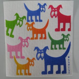 Swedish screen printed dish washing sponge/ dish cloth "Colorful Dogs" Kattinatt of Sweden  extra large  83/4" x 8"