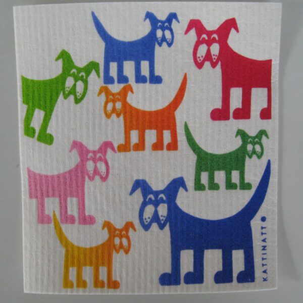 Swedish screen printed dish washing sponge/ dish cloth "Colorful Dogs" Kattinatt of Sweden  extra large  83/4" x 8"