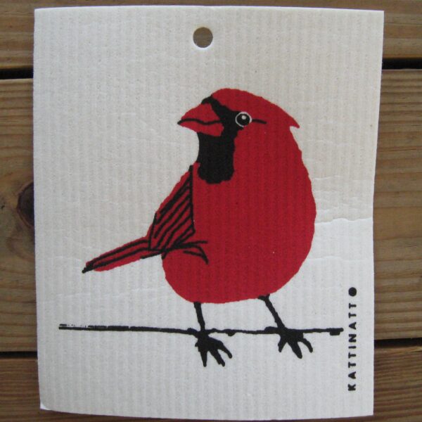 Swedish screen printed dish washing sponge/ dish cloth "Cardinal" Kattinatt of Sweden