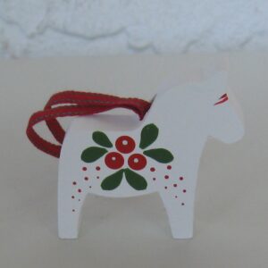 Handpainted white Dalahorse ornament, 2" x 2"