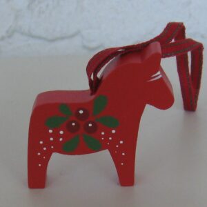 Handpainted red Dalahorse ornament, 2" x 2"