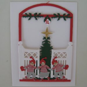 "3 Children/ Christmas tree" papercut mobile 5.5" x 4"  Made in Denmark by Oda Wiedbrecht