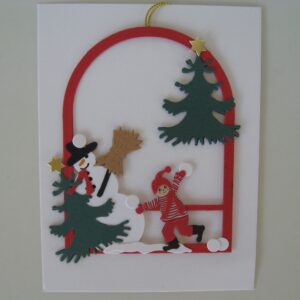 Snowman  Nisse papercut 4.5" x 4"  Made in Denmark by Oda Wiedbrecht