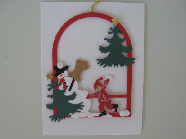 Snowman  Nisse papercut 4.5" x 4"  Made in Denmark by Oda Wiedbrecht