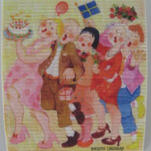 Swedish screen printed dish washing sponge/ dish cloth "birthday - Med en enkel tulipan"  Birgitta Lindeblad   7" x 73/4"