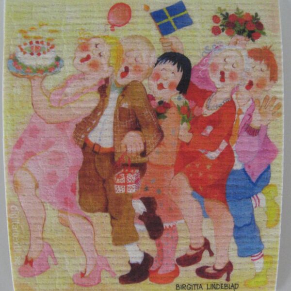 Swedish screen printed dish washing sponge/ dish cloth "birthday - Med en enkel tulipan"  Birgitta Lindeblad   7" x 73/4"