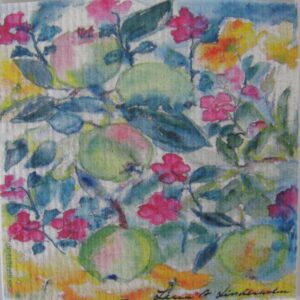 Swedish screen printed dish washing sponge/ dish cloth  "apple joy"  7" x 73/4"  Lena Linderholm