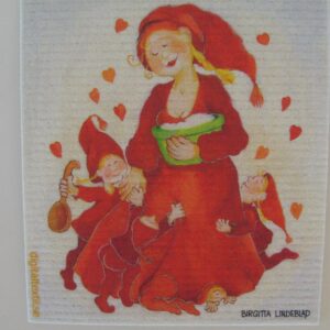 Swedish screen printed dish washing sponge/ dish cloth  " Christmas mother"  7"x 73/4"