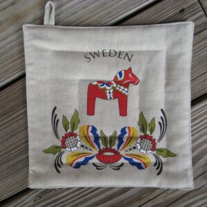 "Sweden" pot holder  8.5" x 8.5"  55% linen, 45% cotton  Made in Sweden