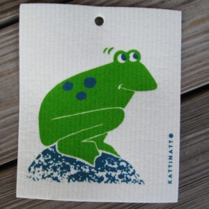 Swedish screen printed dishwashing sponge/ dish cloth, "Green Frog"