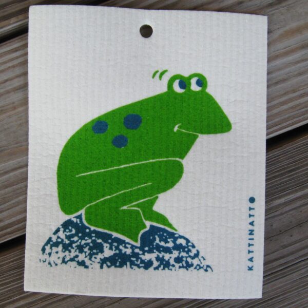 Swedish screen printed dishwashing sponge/ dish cloth, "Green Frog"