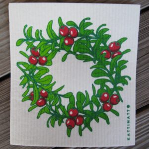 Swedish screen printed dish washing sponge/ dish cloth "lingon wreath" extra large 83/4" x 8"