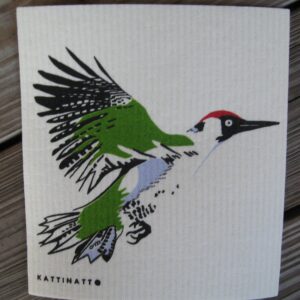 Swedish screen printed dish washing sponge/ dish cloth "green woodpecker" extra large 83/4" x 8"