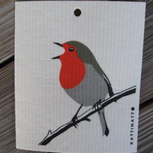 Swedish screen printed dish washing sponge/ dish cloth "robin"   Kattinatt of Sweden