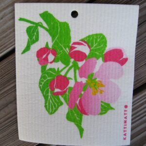 Swedish screen printed dish washing sponge/ dish cloth "apple blossom"  Kattinatt of Sweden