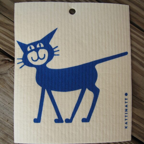 Swedish screen printed dish washing sponge/ dish cloth "blue cat"   Kattinatt of Sweden