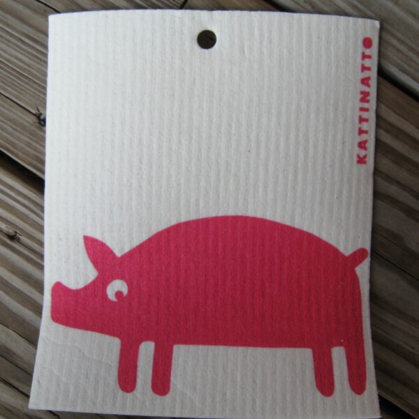 Swedish screen printed washing sponge printed  "pink pig"   Kattinatt of Sweden