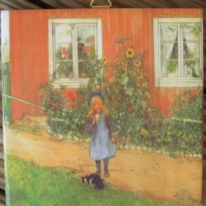 Carl Larsson "Brita in the Garden" tile w/cork backing & hanger 6" x 6"