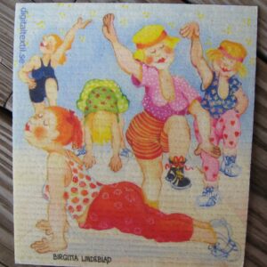 Swedish screen printed dish washing sponge/ dish cloth  "Frisk & Svett"  Birgitta Lindeblad 7" x 73/4"