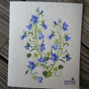 Swedish screen printed dish washing sponge/dish cloth "bluebells"  7 3/4" x 6 3/4" Anneko of Sweden