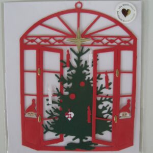 Christmas tree in door w/ 2 nissar papercut 7" x 5.5"