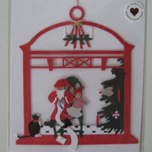 Santa w/child on chair papercut  7" x 6"  Made in Denmark by Oda Wiedbrecht