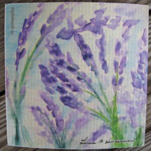 Swedish screen printed dish washing sponge/ dish cloth "lavender" 7"x 73/4"  by Lena Linderholm