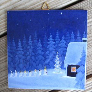 Swedish Christmas ceramic tile "Lucia Procession" 6"x 6" cork back, hanger