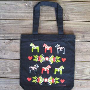 Dala horse cloth bag black 27" x 15"  Made in Sweden
