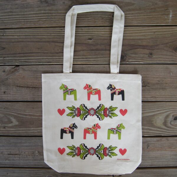 Dala horse cloth bag natural 27" x 15" Made in Sweden