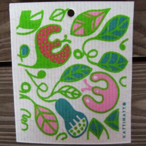 Swedish screen printed dish washing sponge/ dish cloth "colored vines"  8" x 63/4"   NEW