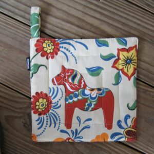 Dala horse pot holder 100% cotton 9"x9"  Arvidsson of Sweden natural