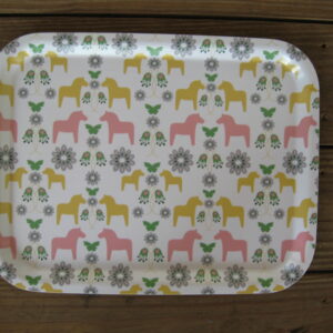 Pastel Dala Horse tray by Originella of Sweden 14" x 11" laminate