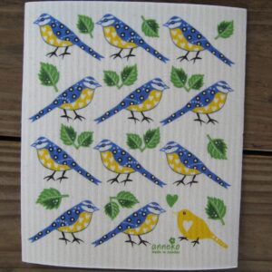 Swedish screen printed dish washing sponge/ dish cloth "blue tit" by Anneko of Sweden  NEW