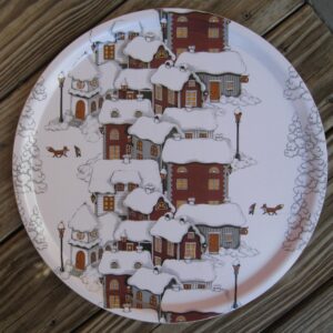 "Christmas scene" round tray 15" laminate Arvidssons of Sweden